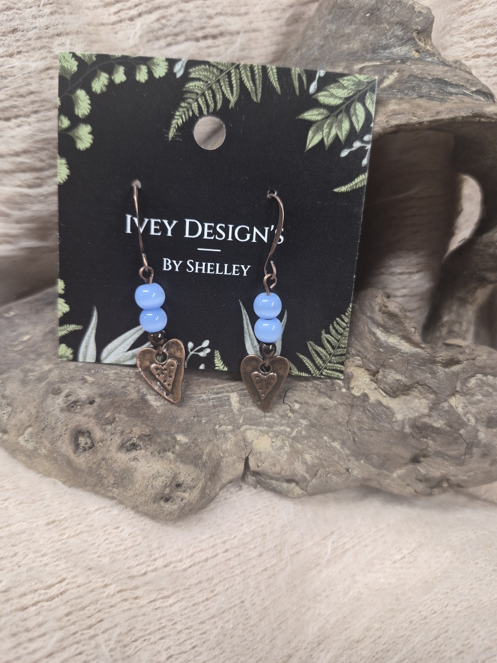 Blue Bead Heart Dangle Earrings